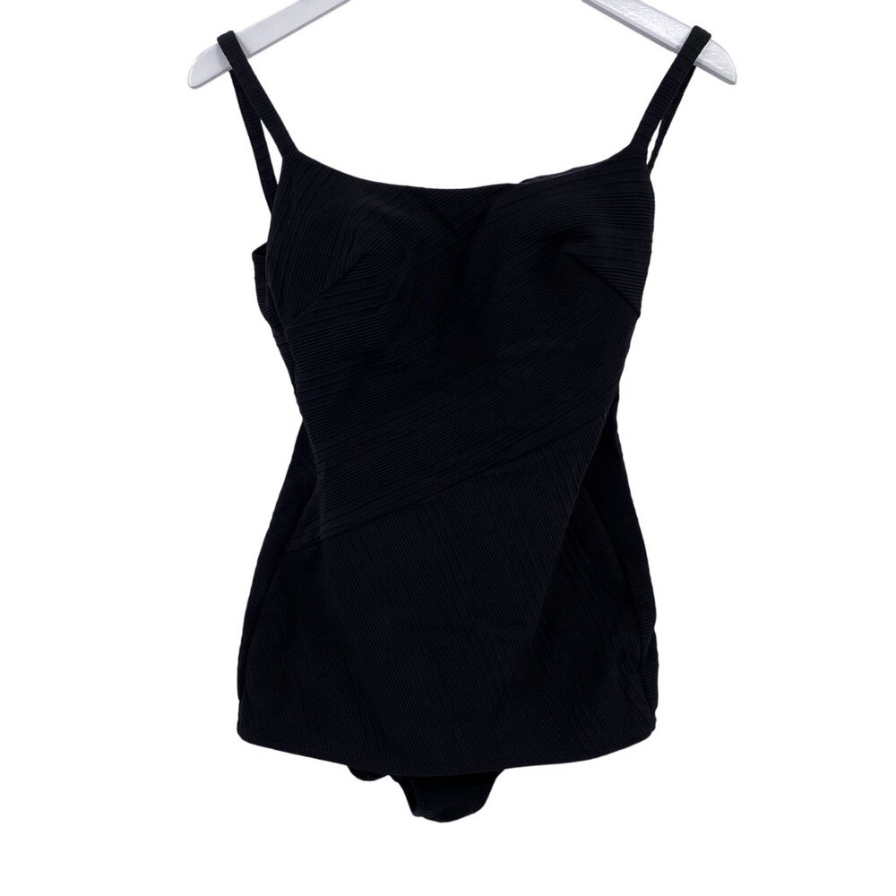 VTG Robby Len one piece swimsuit size 13/14 Black textured modest 60s 70s‎